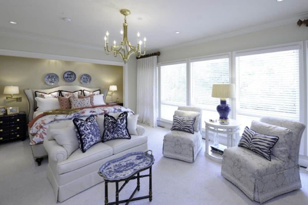 master bedroom suite with blue and white porcelain