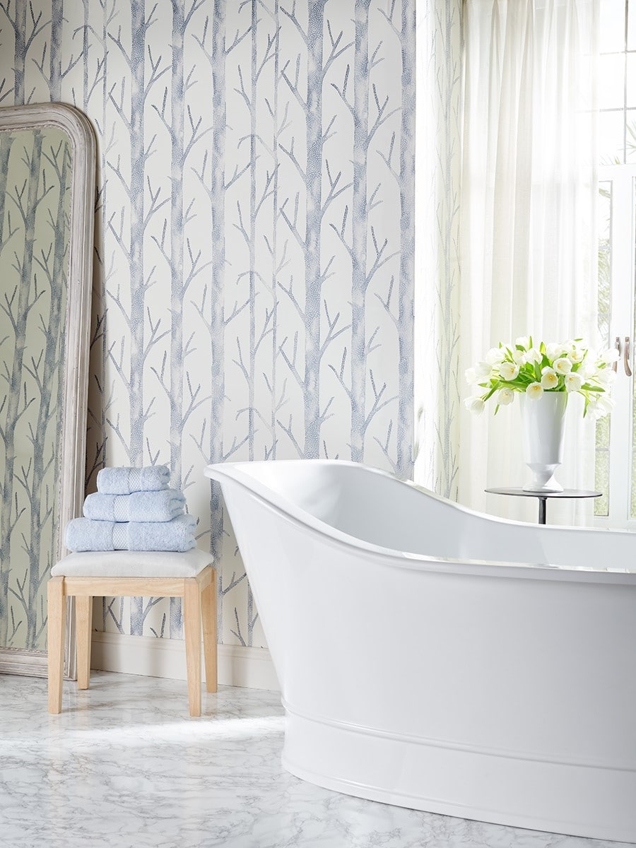 Scalamandre bathroom window coverings with drapery 