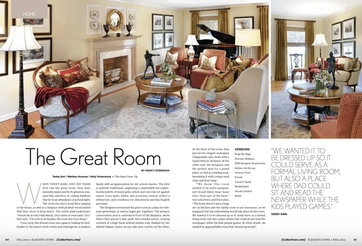 elegant living magazine show house 2014 great room